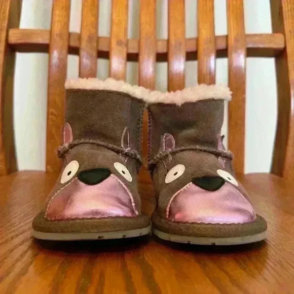 EMU Australia Kanga Walker Leather Boots Mocha Shearling Pink Size 24-30 Months - Picture 3 of 9
